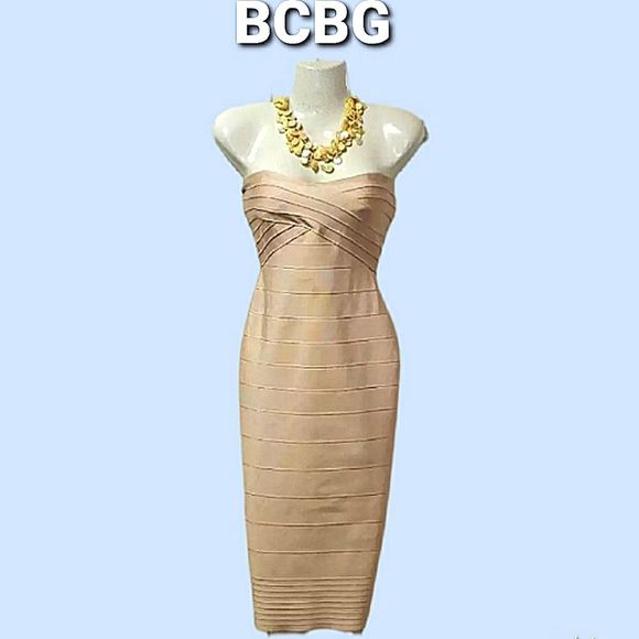 BCBG ๐ Strapless Pink Blush Pandeau Bodycon Dress - Picture 1 of 12